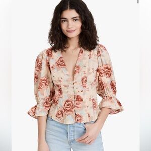 FREE PEOPLE I Found You Cotton Floral-Print Blouse L